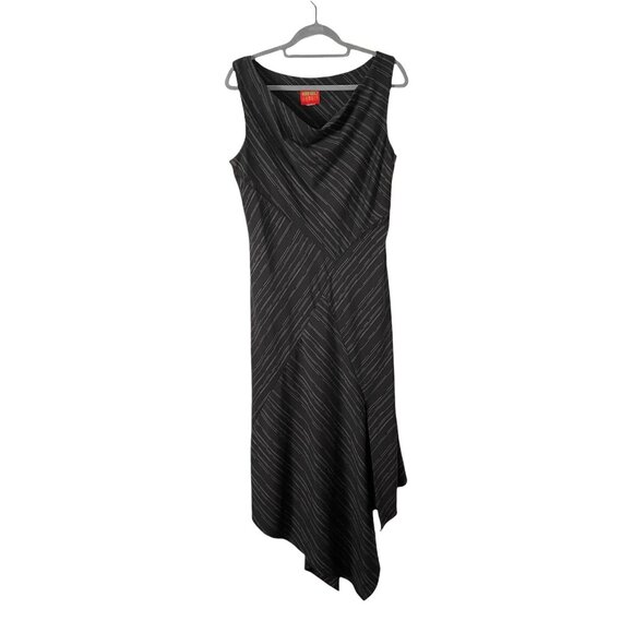 Kenzo Jungle Asymmetrical Black Sleeveless Pinstripe Midi Dress Size M Draped